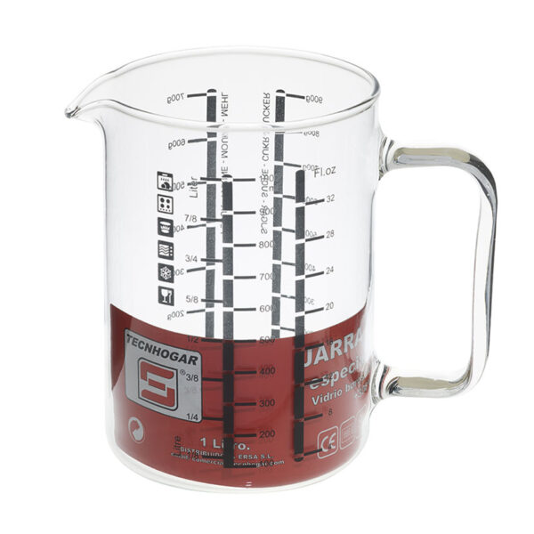 Jarra medidora vidrio borosilicato.