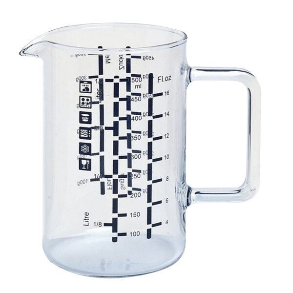 Jarra medidora vidrio borosilicato.