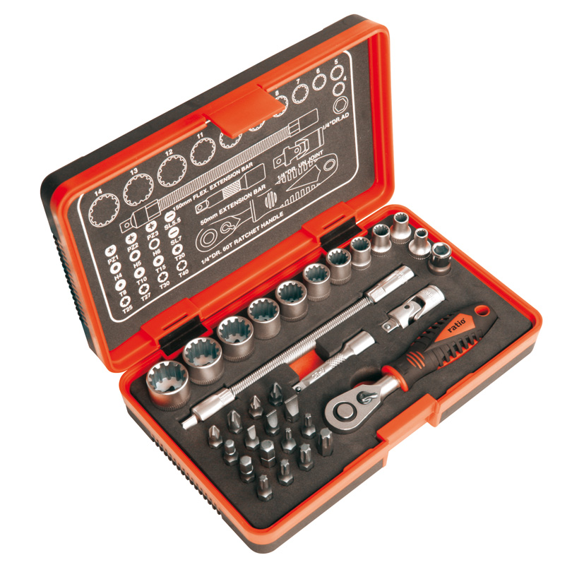 Estuche 32 accesorios llave mini carraca RATIO