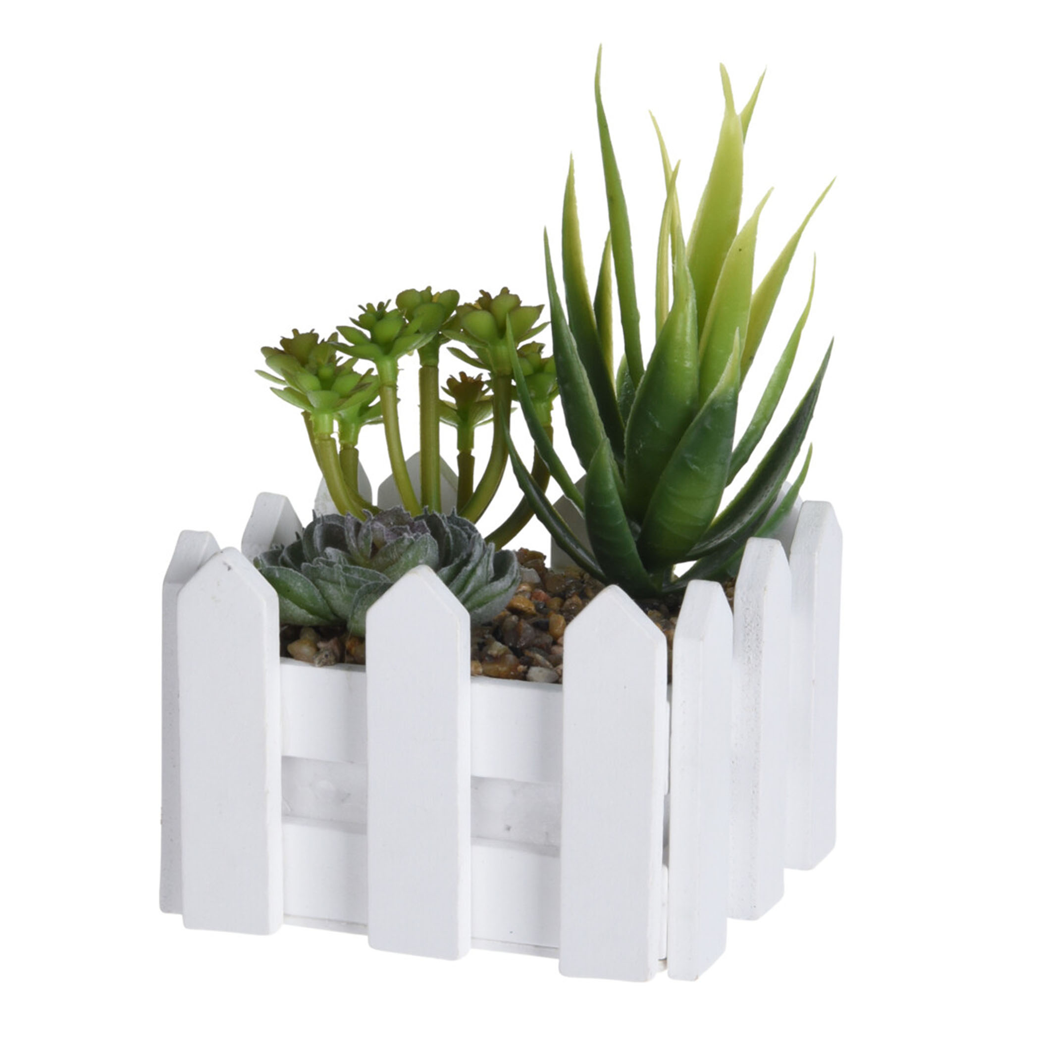 Jardinera de madera con planta artificial