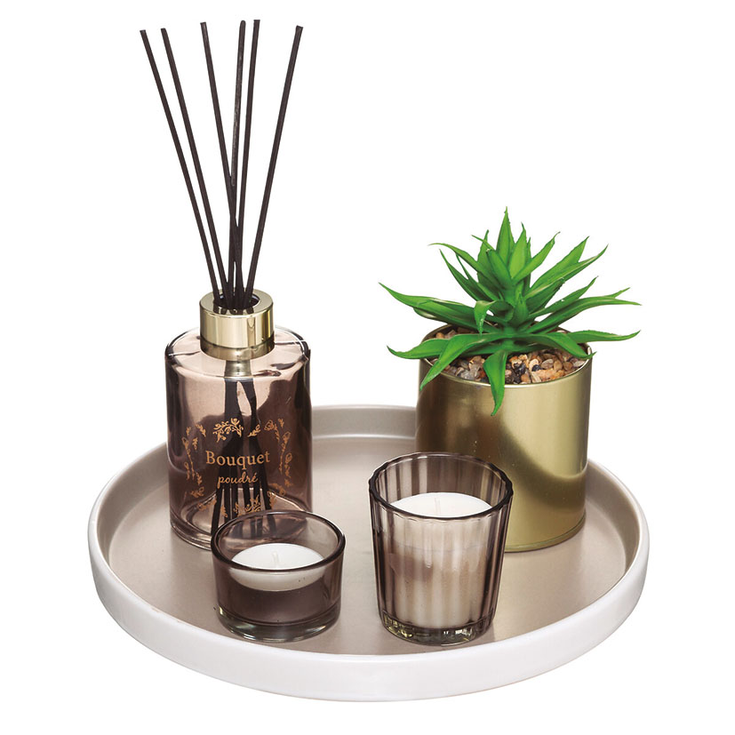 Pack aromas con bandeja regalo y planta artificial