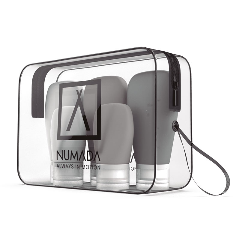 Neceser transparente 5 botes silicona rellenables