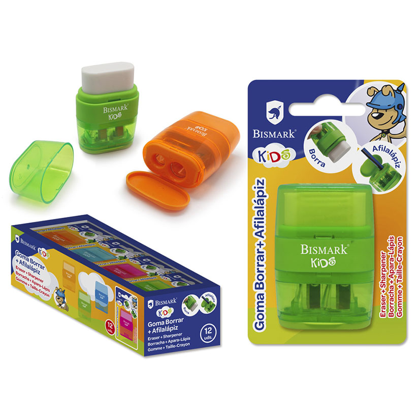 Pack goma borrar + sacapuntas BISMARK doble neon box