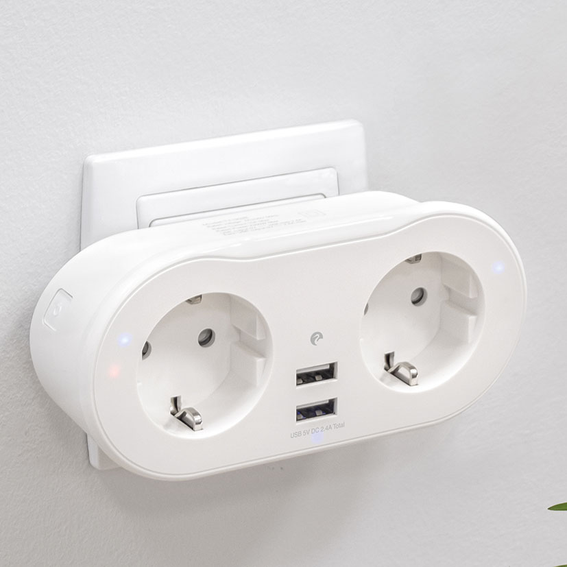 Enchufe Doble Wifi, con 2 tomas y 2 puertos USB Garza